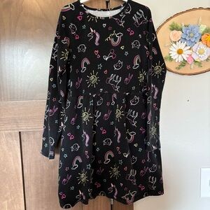 Rumi + Ryder Girls Long Sleeve Dress Size M 8-10 Black Multicolor Unicorn Cat